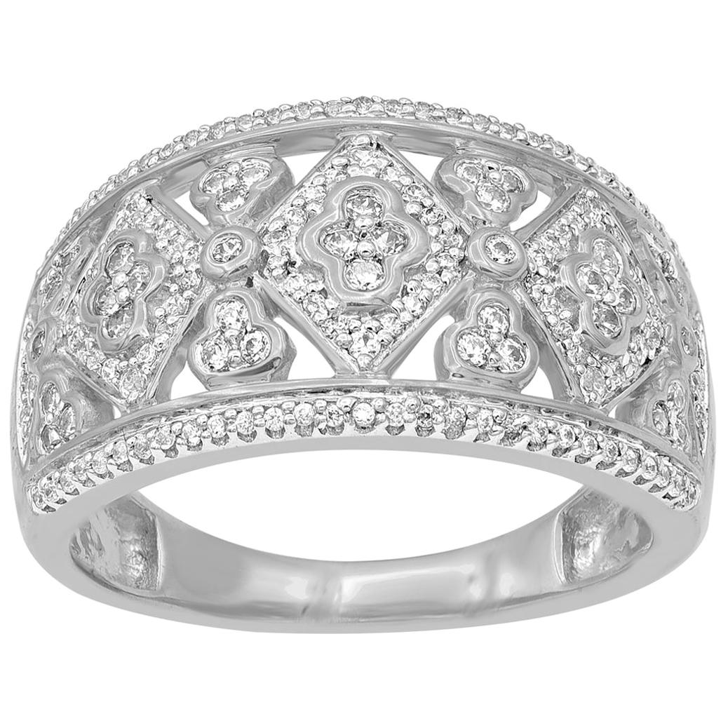 TJD 0.50 Carat Round Diamond 14 Karat White Gold Vintage Wedding Band Ring