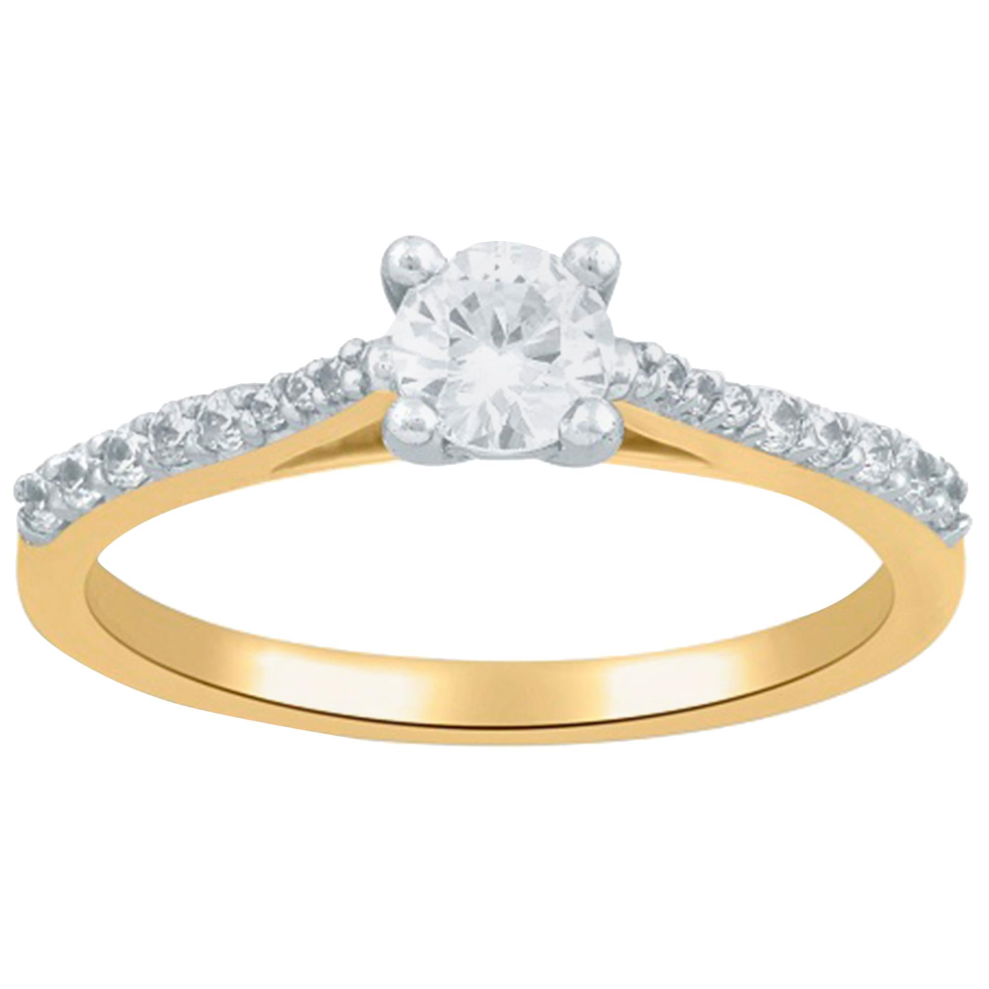 TJD 0.50 Carat Round Diamond 18 Karat Yellow Gold Engagement Anniversary  Ring For Sale