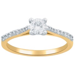 TJD 0.50 Carat Round Diamond 18 Karat Yellow Gold Engagement Anniversary  Ring