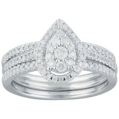 TJD Parure de mariage empilable en or blanc 14 carats avec diamants ronds en forme de poire de 0,50 carat