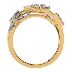 TJD 0.50 Carat Round Cut Diamond 14 Karat Yellow Gold Crossover Wedding Ring