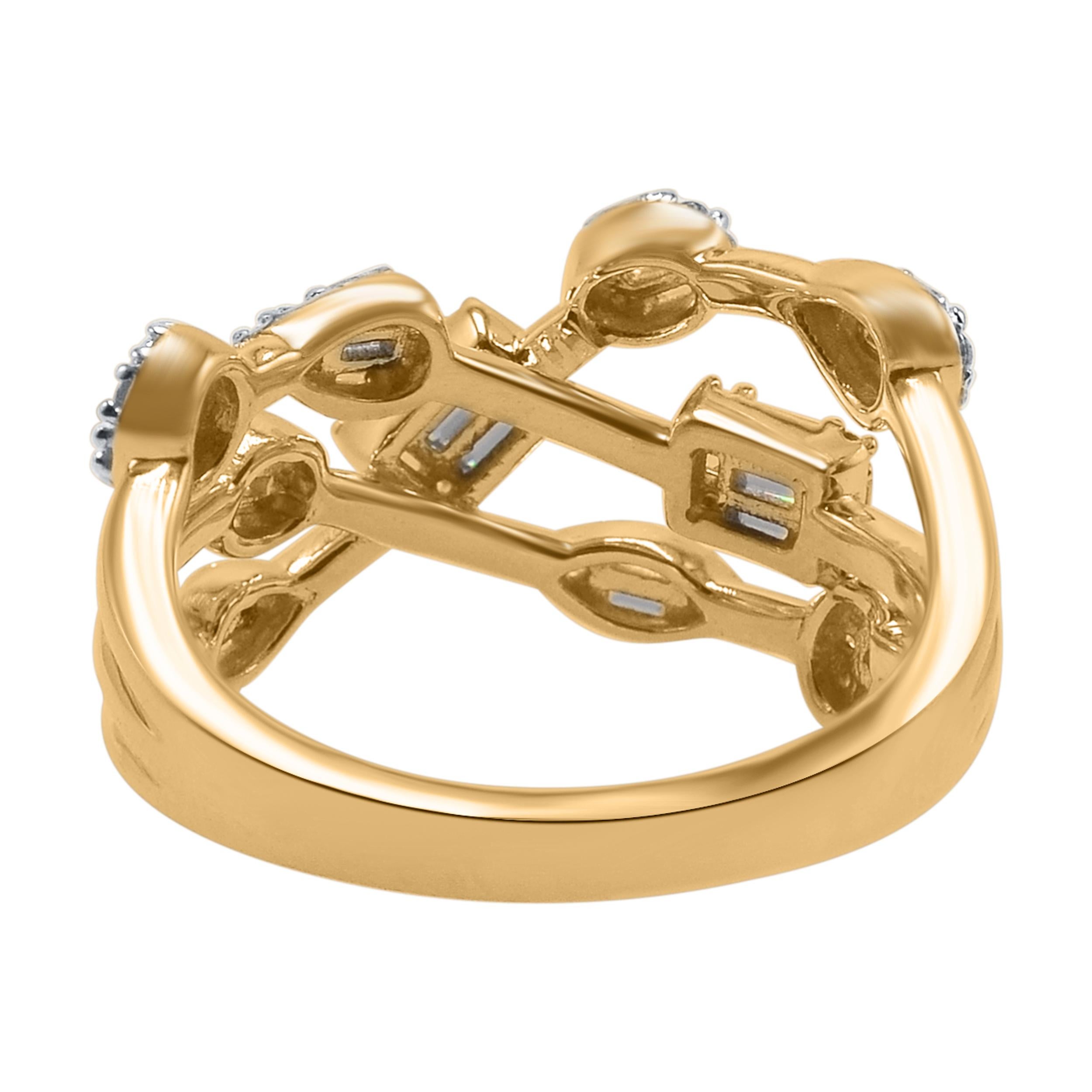 Modern TJD 0.50 Carat Round Cut Diamond 14 Karat Yellow Gold Crossover Wedding Ring For Sale