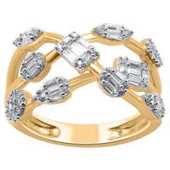 TJD 0.50 Carat Round Cut Diamond 14 Karat Yellow Gold Crossover Wedding Ring