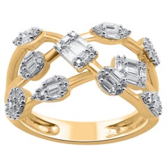 TJD 0.50 Carat Round Cut Diamond 14 Karat Yellow Gold Crossover Wedding Ring