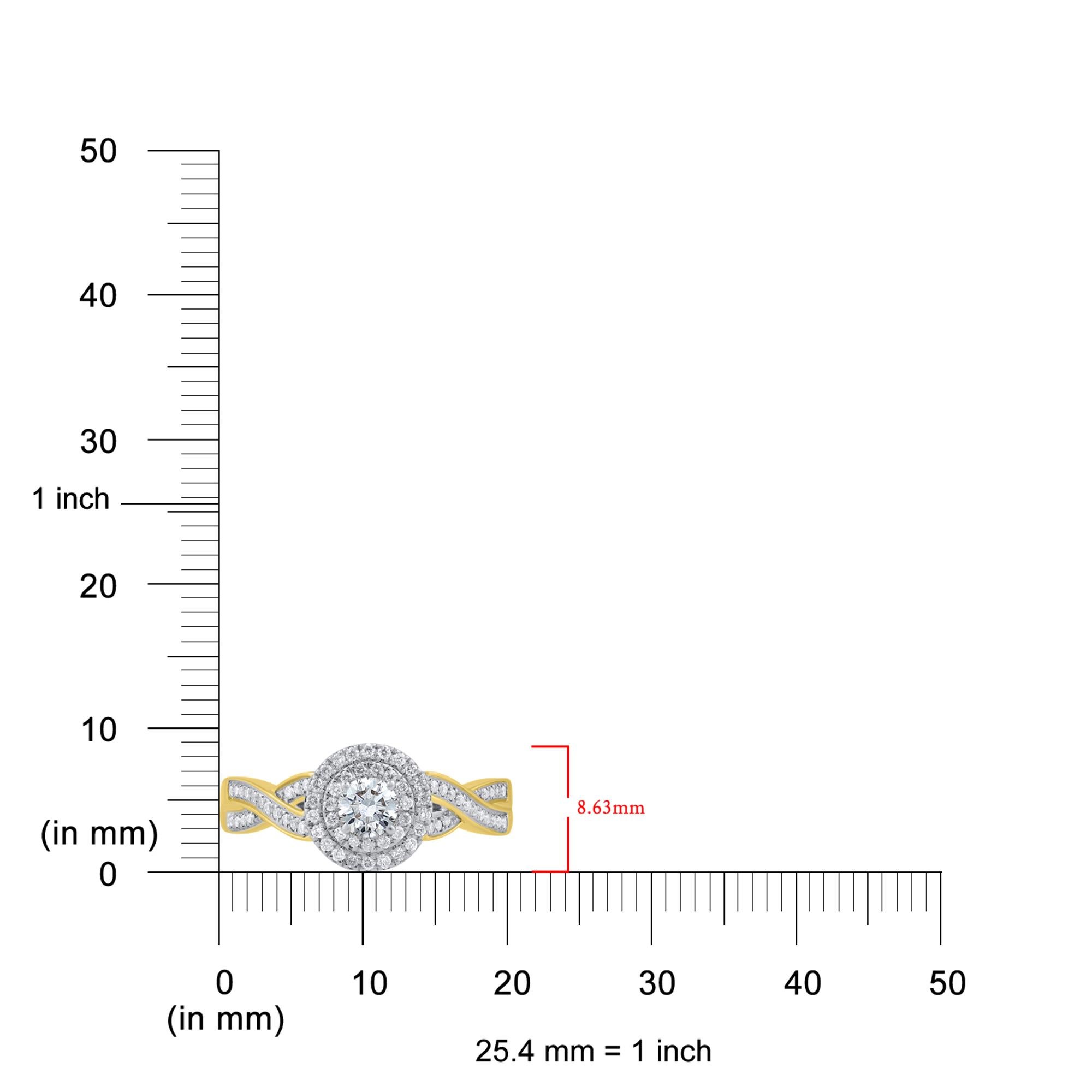 Women's TJD 0.50 Carat Round Cut Diamond 14 Karat Yellow Gold Double Halo Wedding Ring For Sale