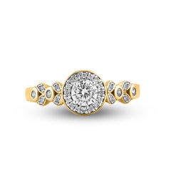 TJD 0.50 Carat Round Cut Diamond 14 Karat Yellow Gold Multi Diamond Halo Ring