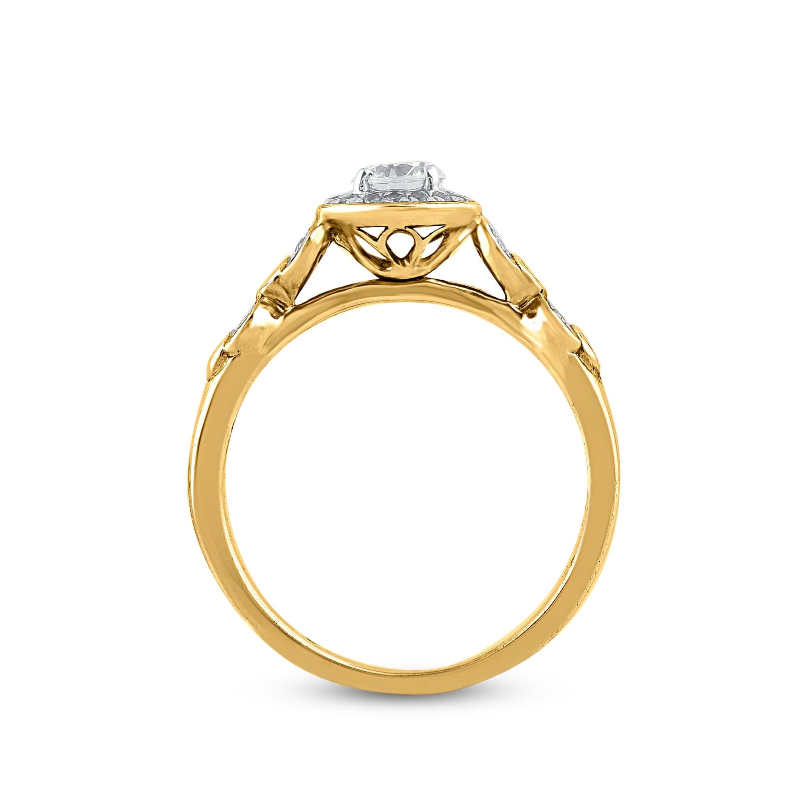 Bague halo de diamants taille ronde de 0,50 carat en or jaune 14 carats TJD Neuf - En vente à New York, NY