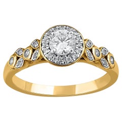 TJD 0.50 Carat Round Cut Diamond 14 Karat Yellow Gold Multi Diamond Halo Ring