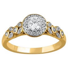 TJD 0.50 Carat Round Cut Diamond 14 Karat Yellow Gold Multi Diamond Halo Ring