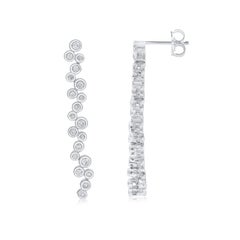 TJD Pendientes Colgantes Zig Zag de Oro Blanco de 14 KT con Diamante de Corte Redondo de 0,50 Quilates