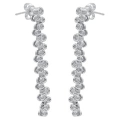 TJD Pendientes Colgantes Zig Zag de Oro Blanco de 14 KT con Diamante de Corte Redondo de 0,50 Quilates