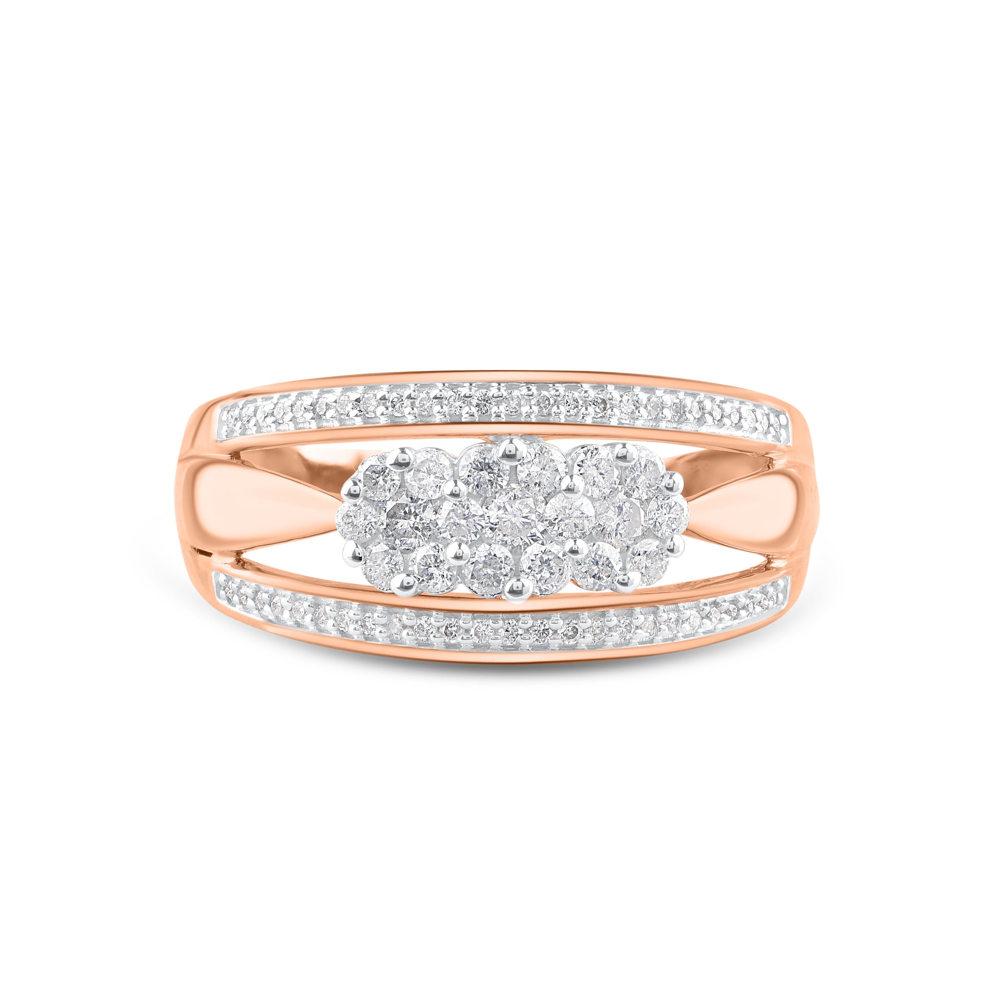 Contemporain Alliance à trois fleurs en or rose 10 carats avec diamants ronds de 0,50 carat TJD en vente