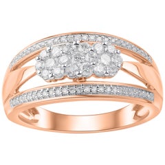 Alliance à trois fleurs en or rose 10 carats avec diamants ronds de 0,50 carat TJD