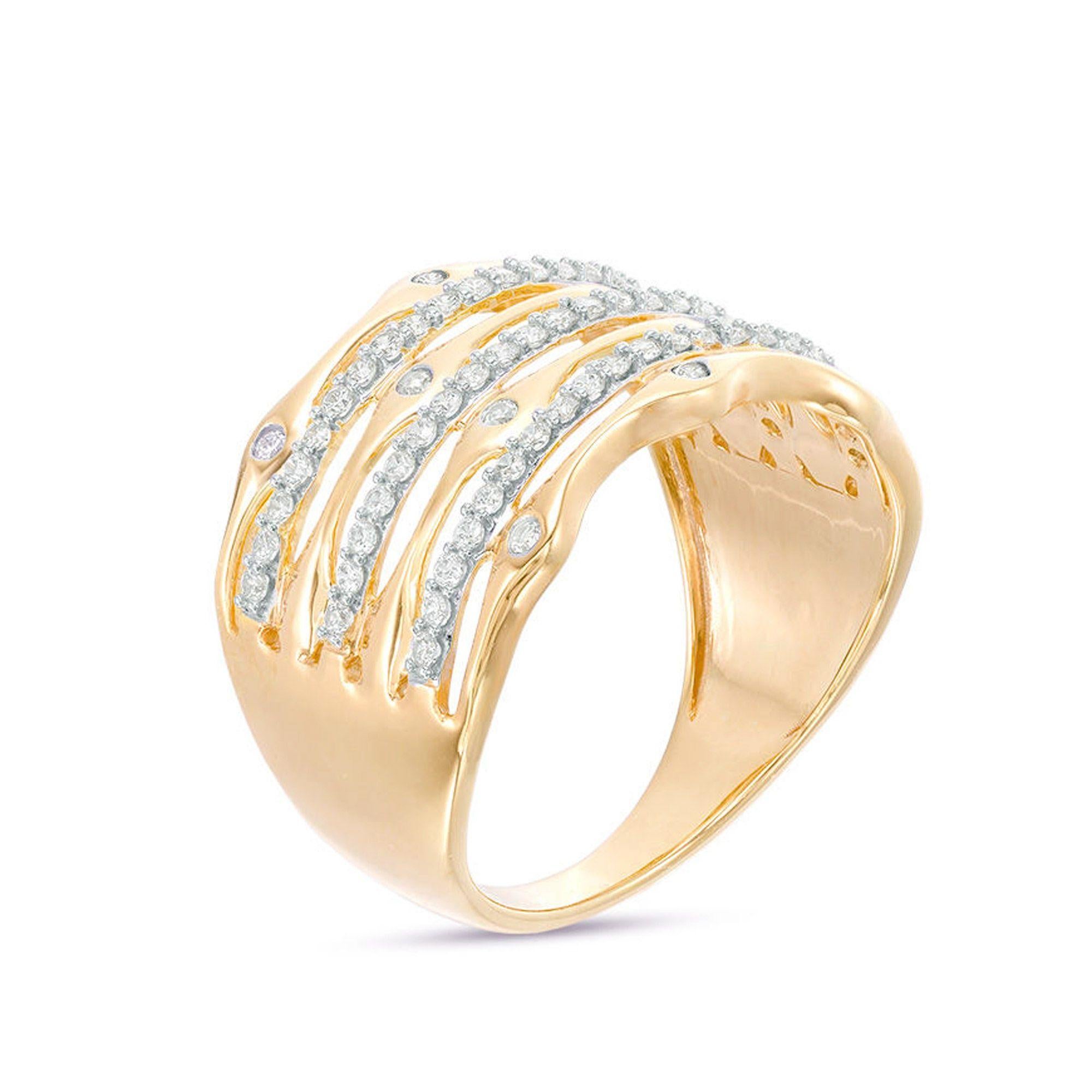 Hand-crafted in 10KT yellow gold and studded with 73 round diamonds in prong and flush setting. Diamonds are graded H-I Color, I3 Clarity.