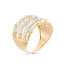 TJD 0.50 Carat Round Diamond 10Karat Yellow Gold Multi-Row Fashion Designer Ring