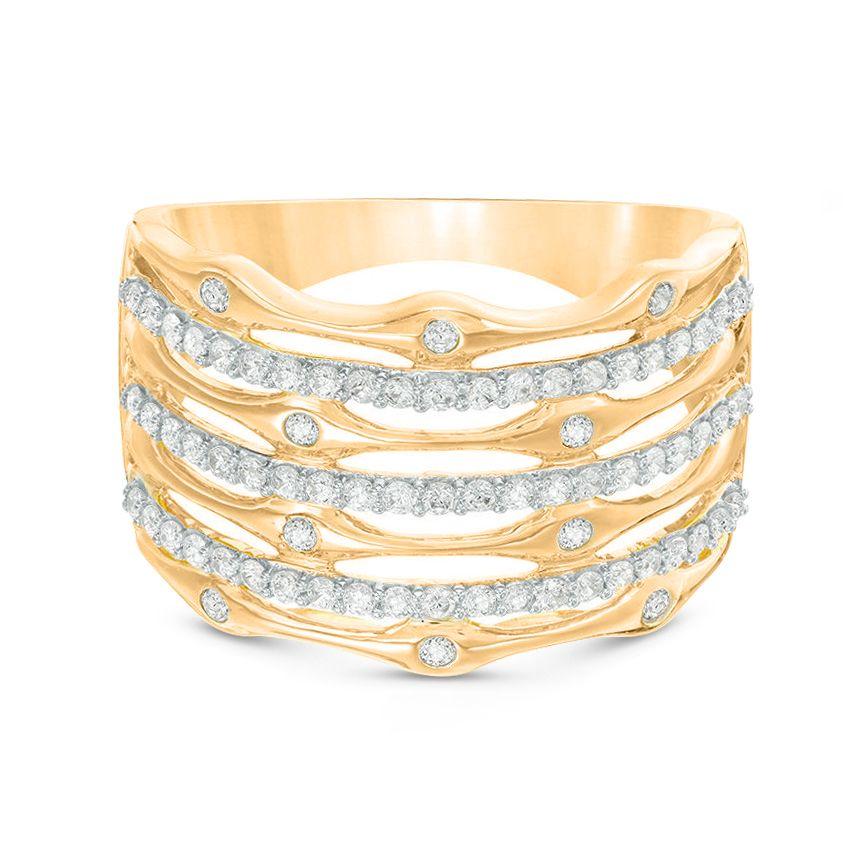 Contemporary TJD 0.50 Carat Round Diamond 10Karat Yellow Gold Multi-Row Fashion Designer Ring For Sale