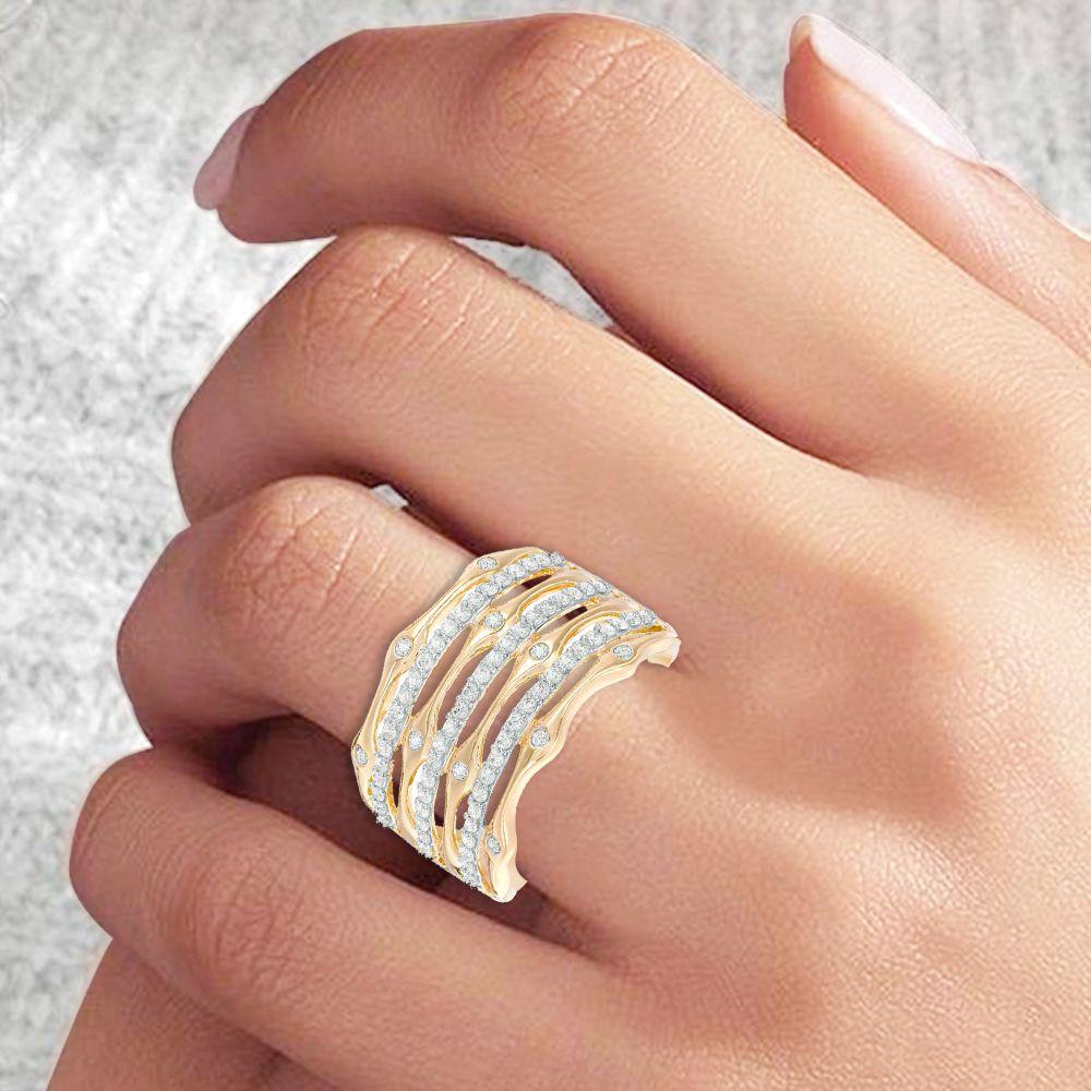 Round Cut TJD 0.50 Carat Round Diamond 10Karat Yellow Gold Multi-Row Fashion Designer Ring For Sale