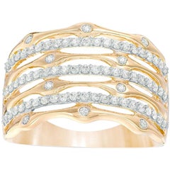 Bague créatrice de mode à plusieurs rangs en or jaune 10 carats avec diamants ronds de 0,50 carat TJD