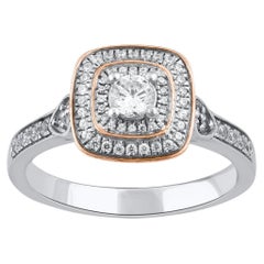 TJD 0.50 Carat Round Diamond 14 Karat Gold Cushion Shape Halo Engagement Ring