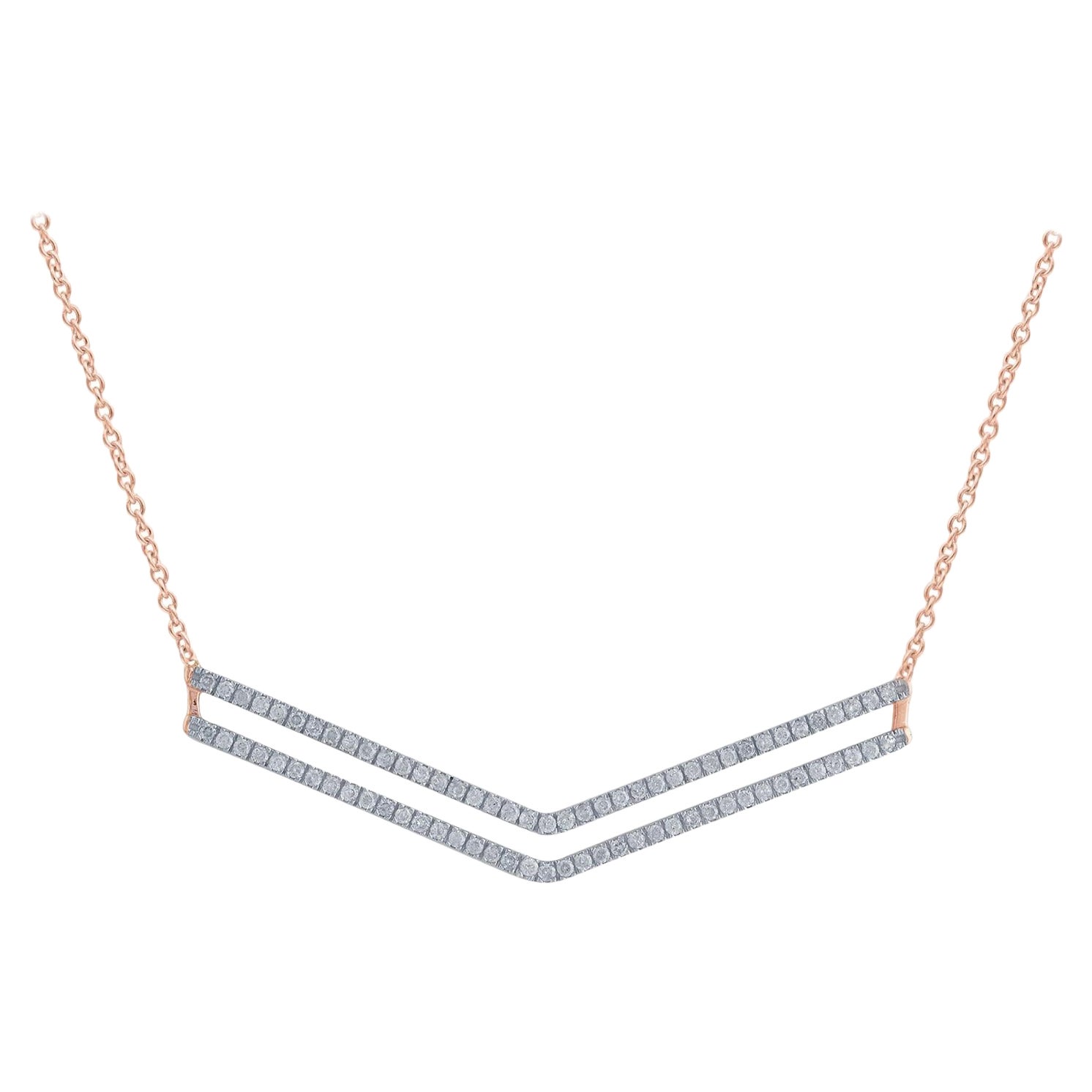 TJD 0.50 Carat Round Diamond 14 Karat Gold Double Line Curved Fashion Pendant For Sale