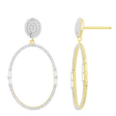 Pendants d'oreilles en goutte de forme ovale en or 14 carats avec diamants ronds et baguettes de 0,50 carat TJD