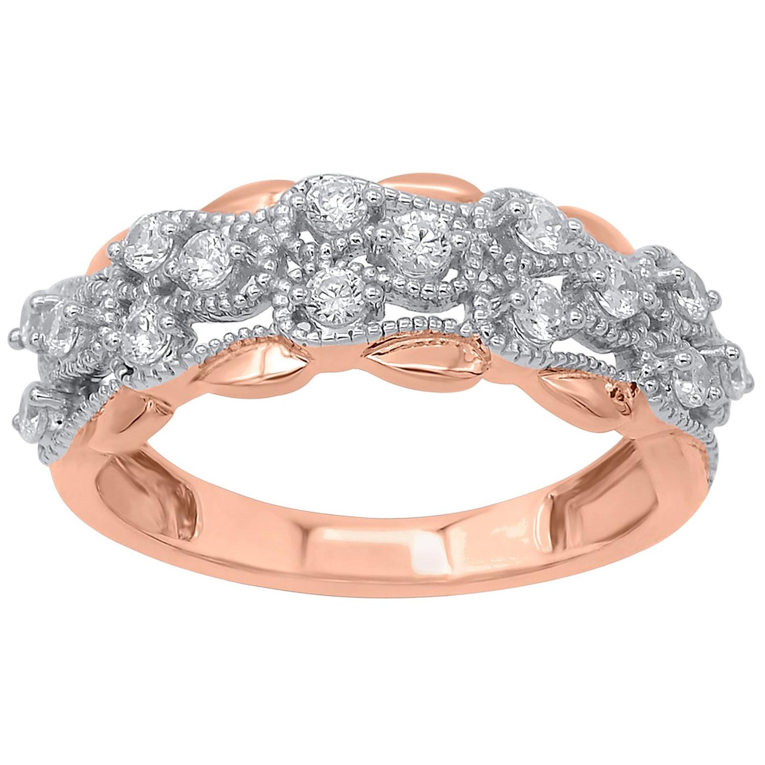 Alliance de style Art déco en or rose 14 carats avec diamants ronds de 0,50 carat TJD