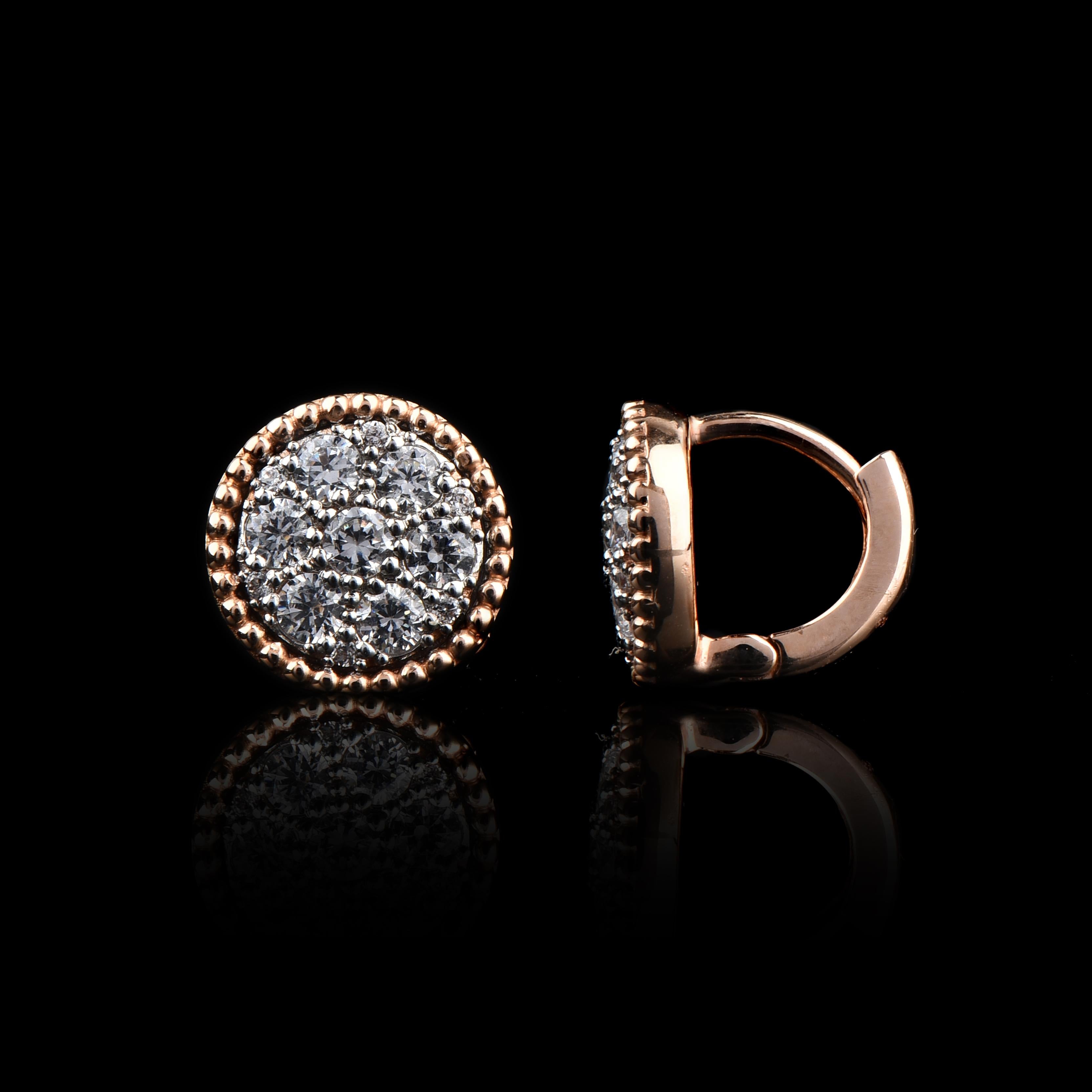 Art Deco TJD 0.50 Carat Round Diamond 14 Karat Rose Gold Circle Cluster Fashion Earrings For Sale