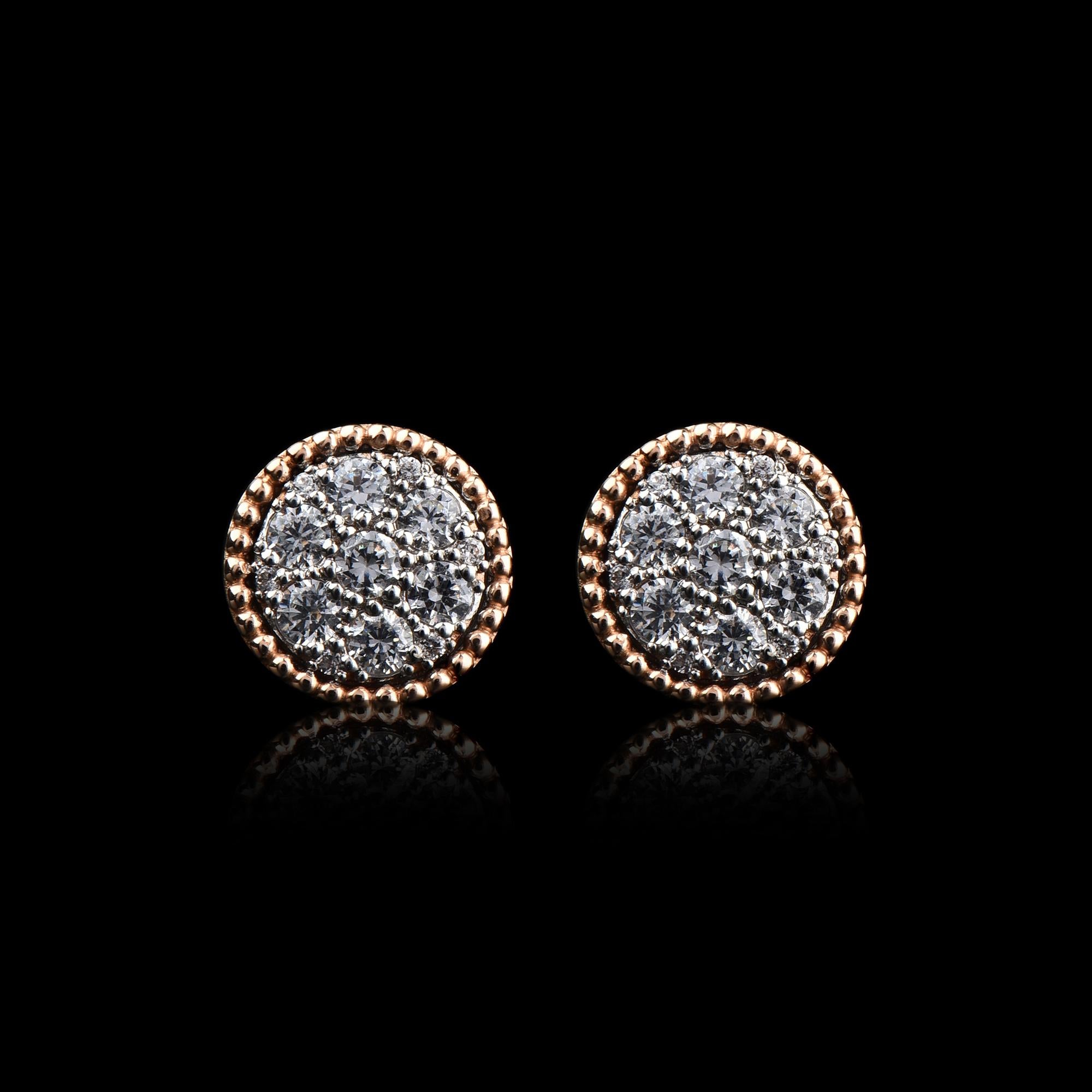 Round Cut TJD 0.50 Carat Round Diamond 14 Karat Rose Gold Circle Cluster Fashion Earrings For Sale