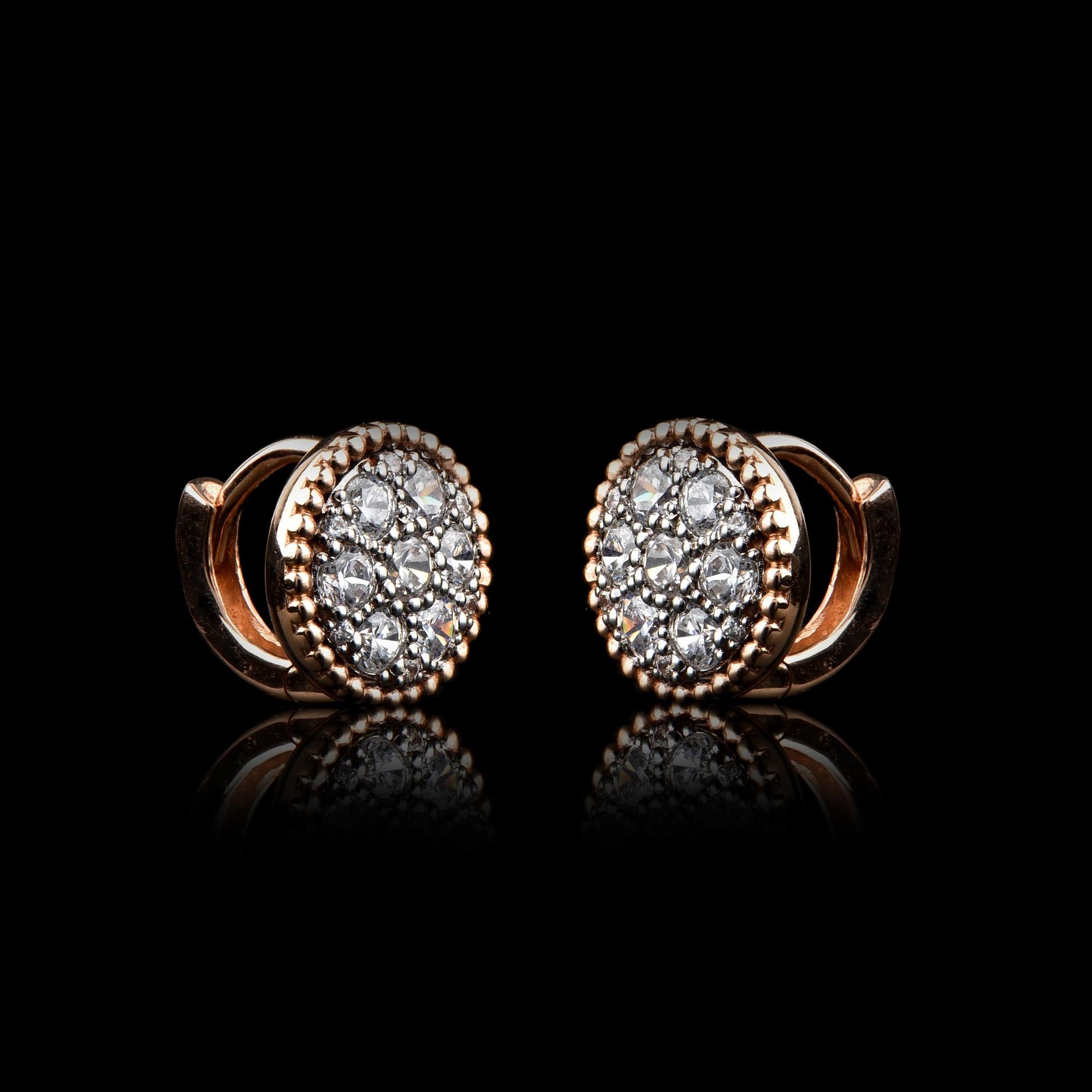 TJD 0.50 Carat Round Diamond 14 Karat Rose Gold Circle Cluster Fashion Earrings In New Condition For Sale In New York, NY