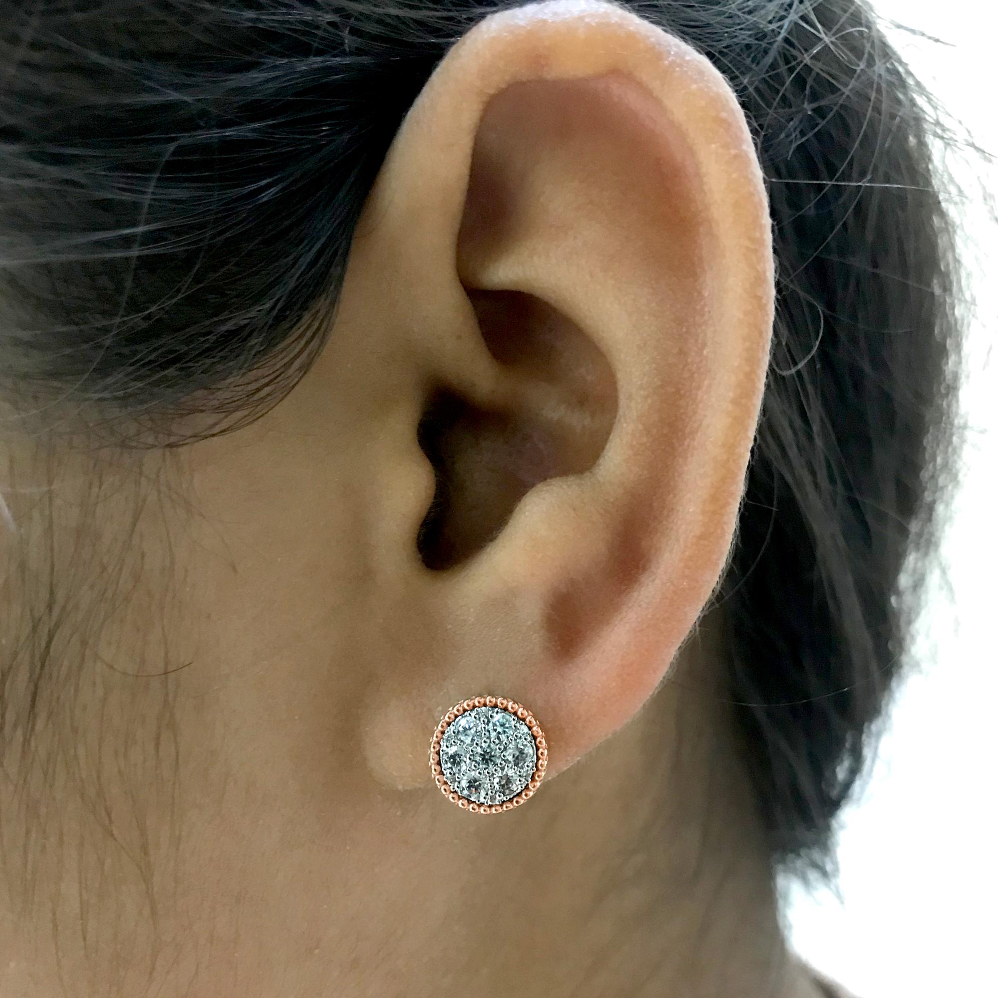 Women's TJD 0.50 Carat Round Diamond 14 Karat Rose Gold Circle Cluster Fashion Earrings For Sale