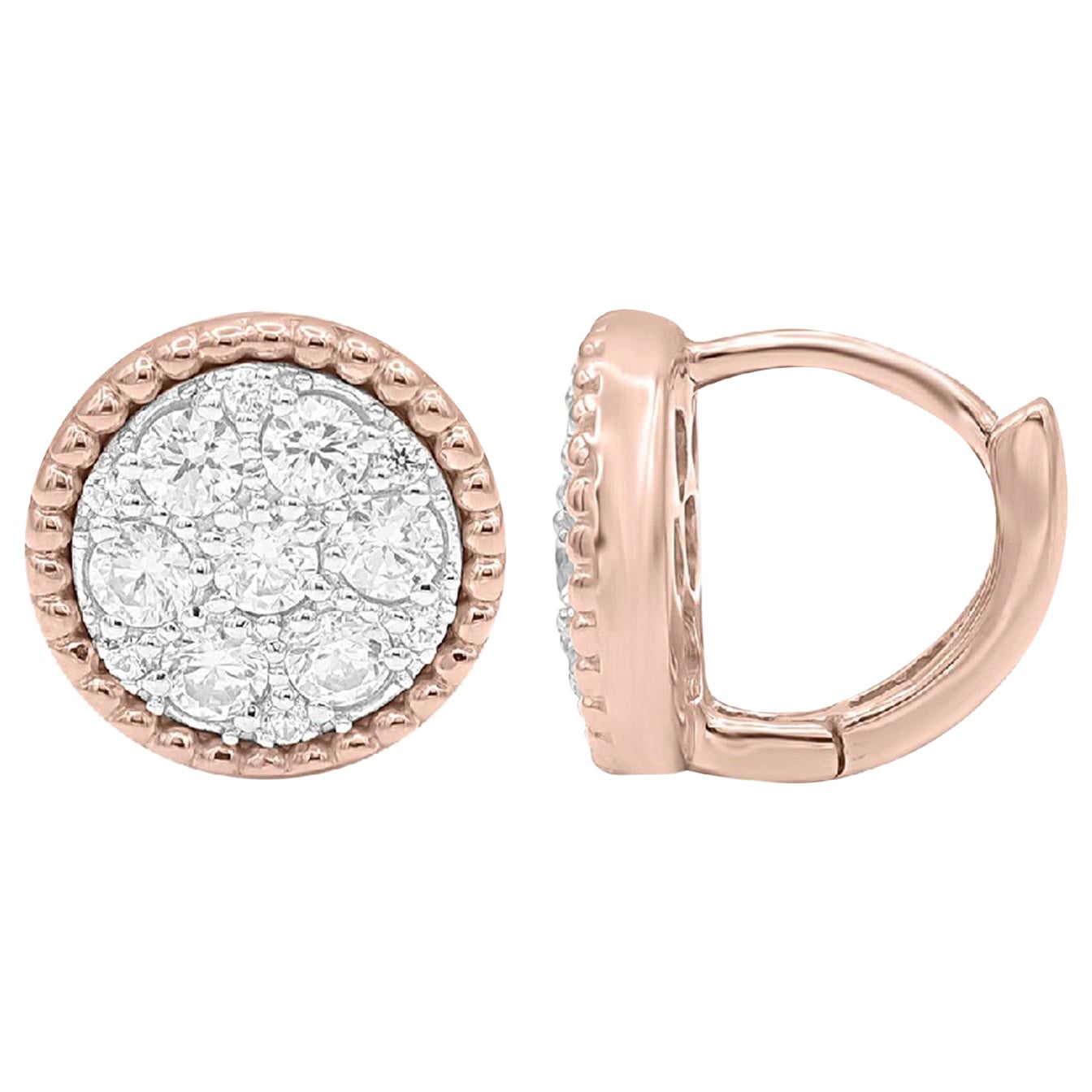 TJD 0.50 Carat Round Diamond 14 Karat Rose Gold Circle Cluster Fashion Earrings