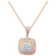 TJD 0,50 Karat runder Diamant 14 Karat Roségold Cluster-Anhänger in Kissenform mit Kissenschliff
