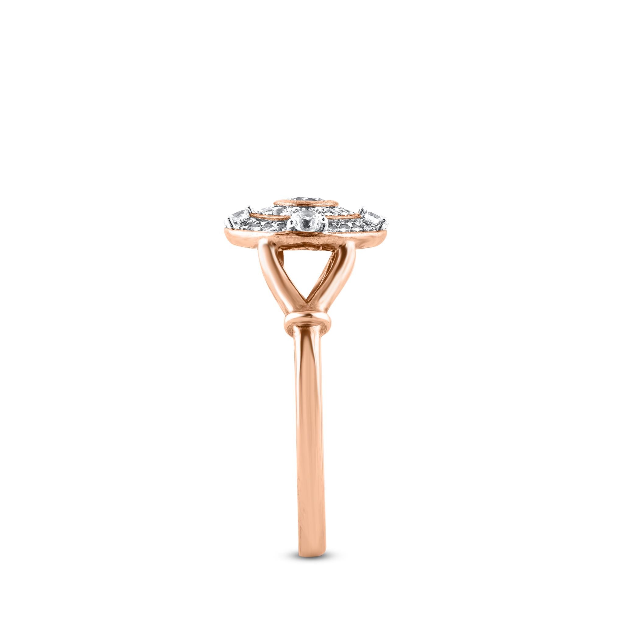 Round Cut TJD 0.50 Carat Round Diamond 14 Karat Rose Gold Double Halo Anniversary Ring For Sale