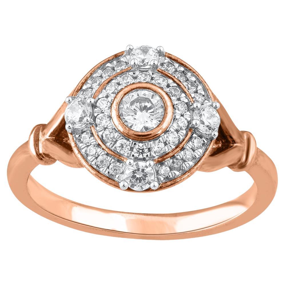 TJD 0.50 Carat Round Diamond 14 Karat Rose Gold Double Halo Anniversary Ring For Sale