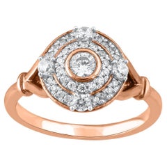 Bague d'anniversaire double halo en or rose 14 carats avec diamants ronds de 0,50 carat TJD