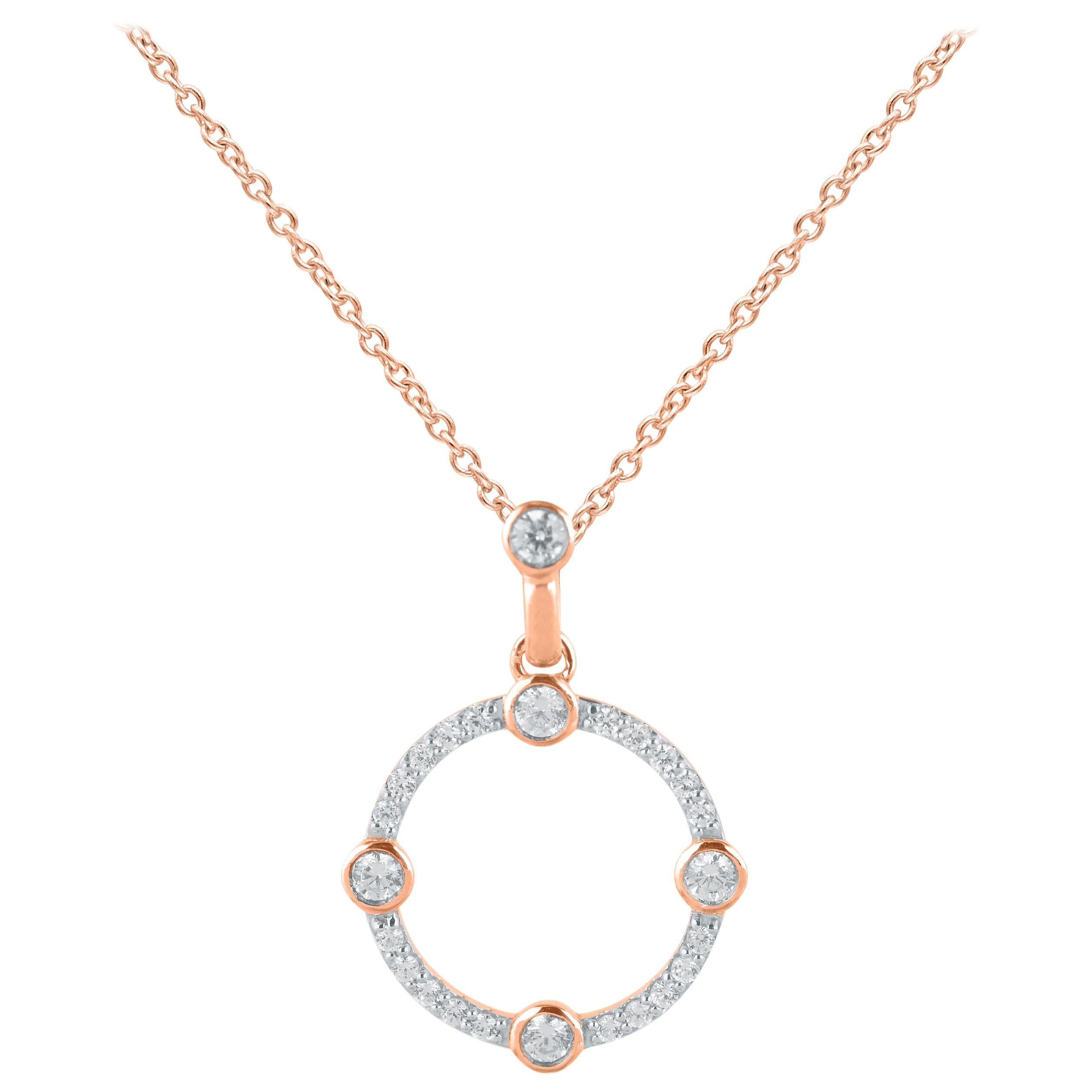 TJD 0.50 Carat Round Diamond 14 Karat Rose Gold Open Circle Fashion Pendant For Sale