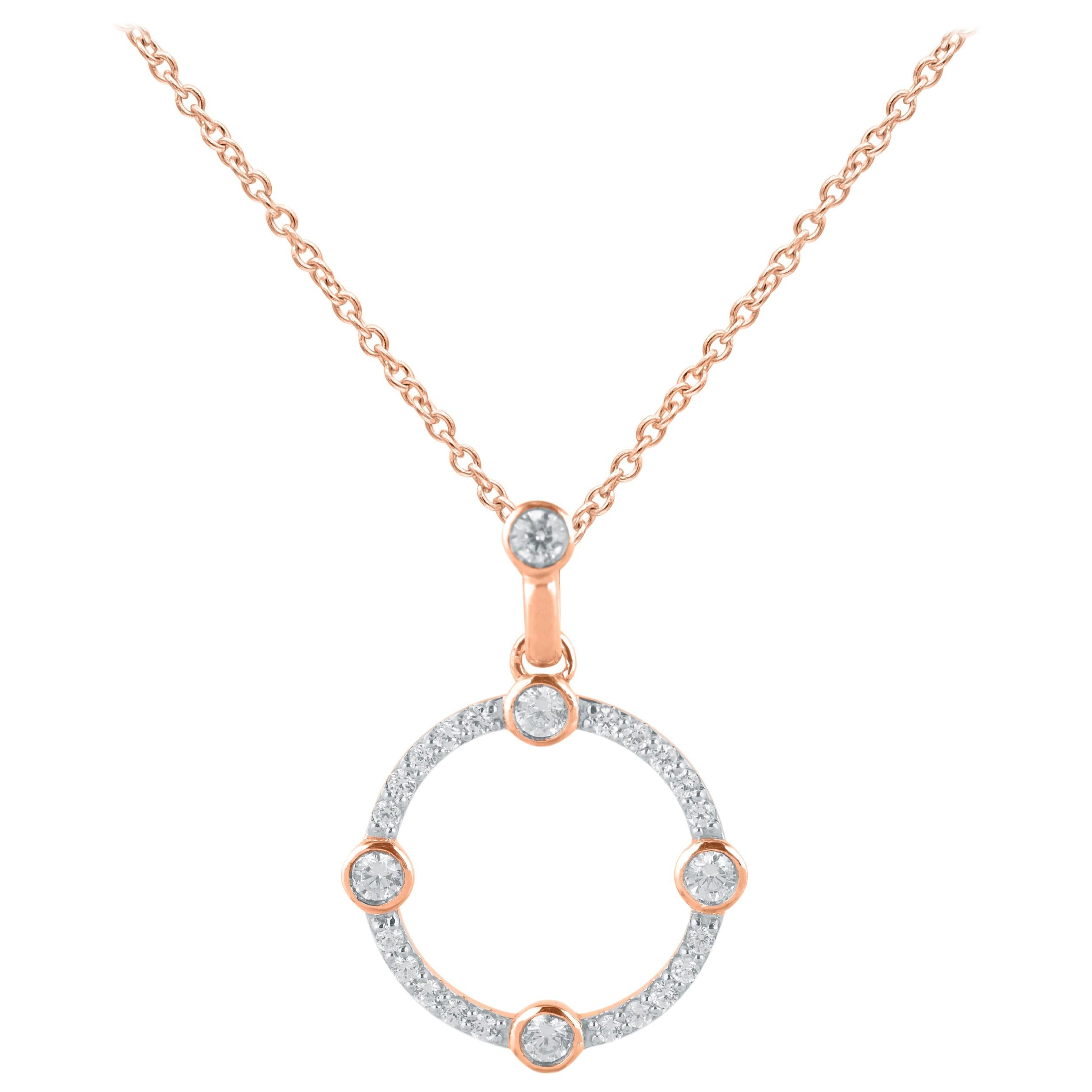 TJD 0.50 Carat Round Diamond 14 Karat Rose Gold Open Circle Fashion Pendant
