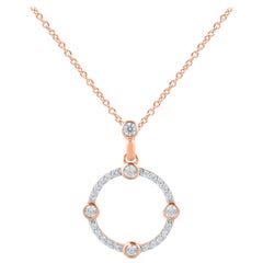 TJD 0.50 Carat Round Diamond 14 Karat Rose Gold Open Circle Fashion Pendant