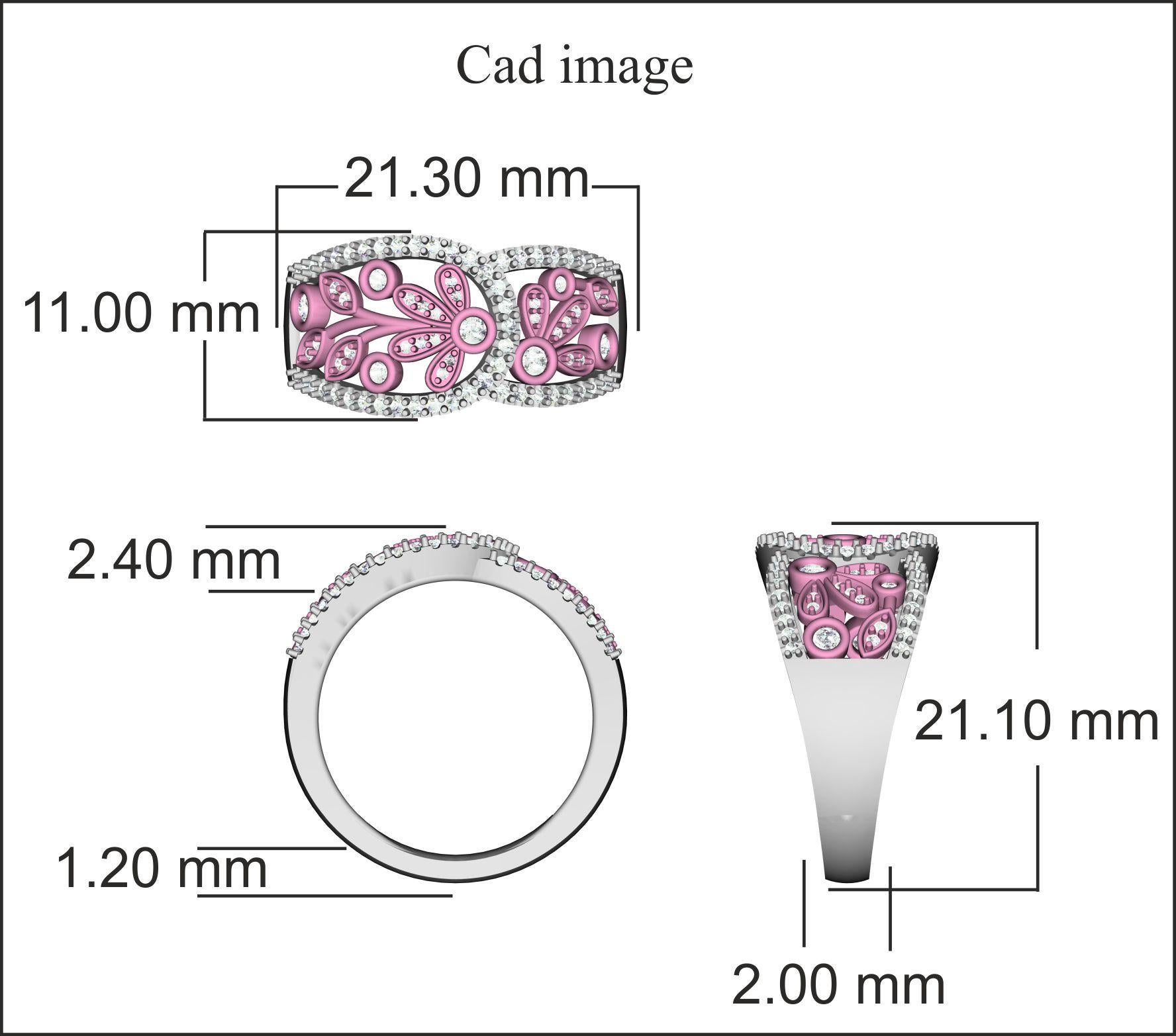 Exquisite 14K Two-Tone gold 0.50 carat diamonds floral design ring. Expertly Crafted of sparkling 14 karat solid white and rose gold in high polish finish and set with 83 sparkling round white diamonds set in bezel and stackable prong setting, H-I