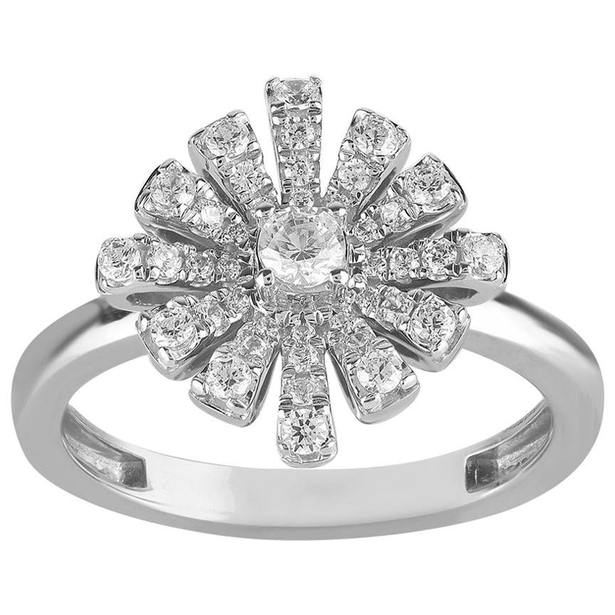 TJD 0.50 Carat Round Diamond 14 Karat White Diamond Sunburst Fashion Ring For Sale