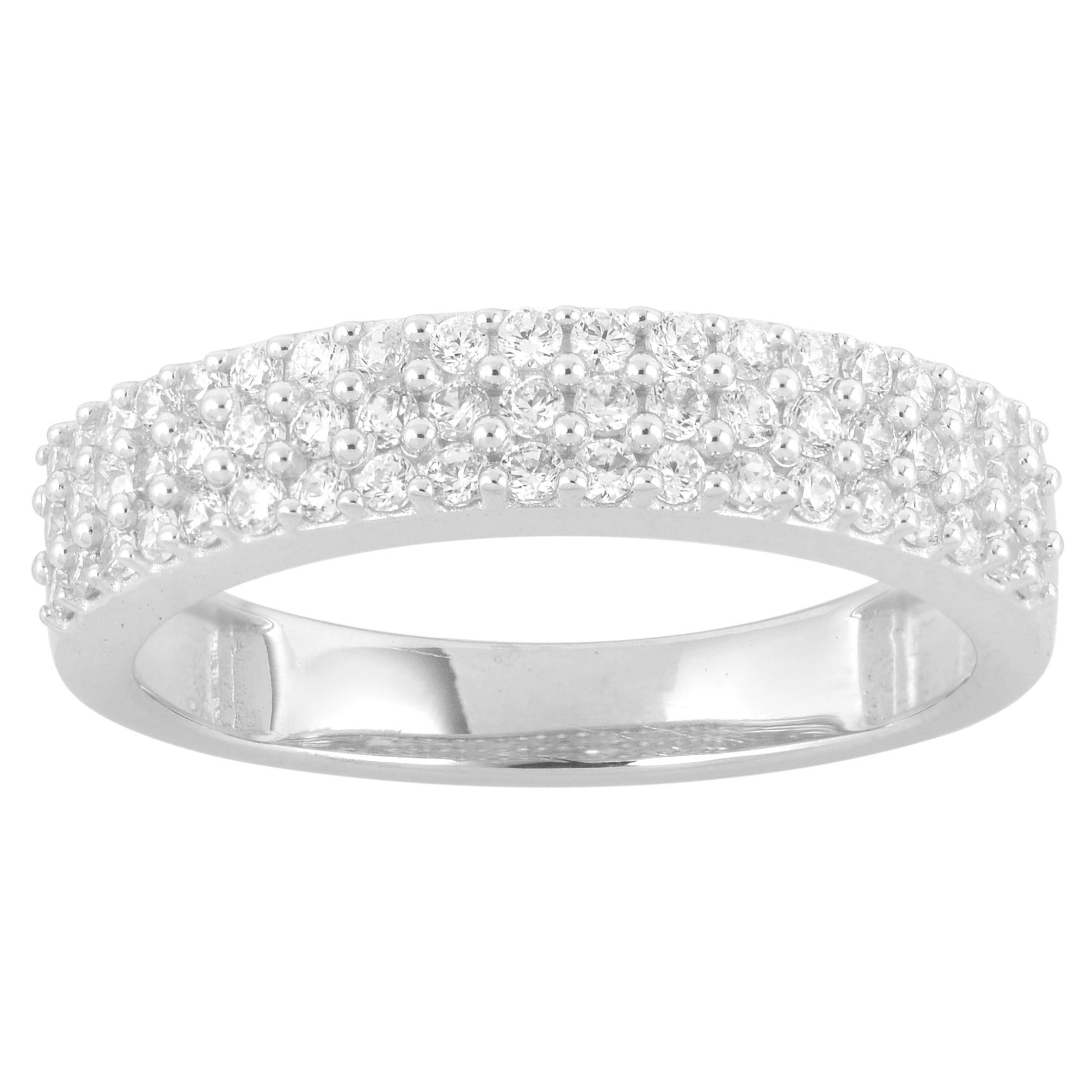 TJD 0.50 Carat Round Diamond 14 Karat White Gold 3-Row Anniversary Wedding Band