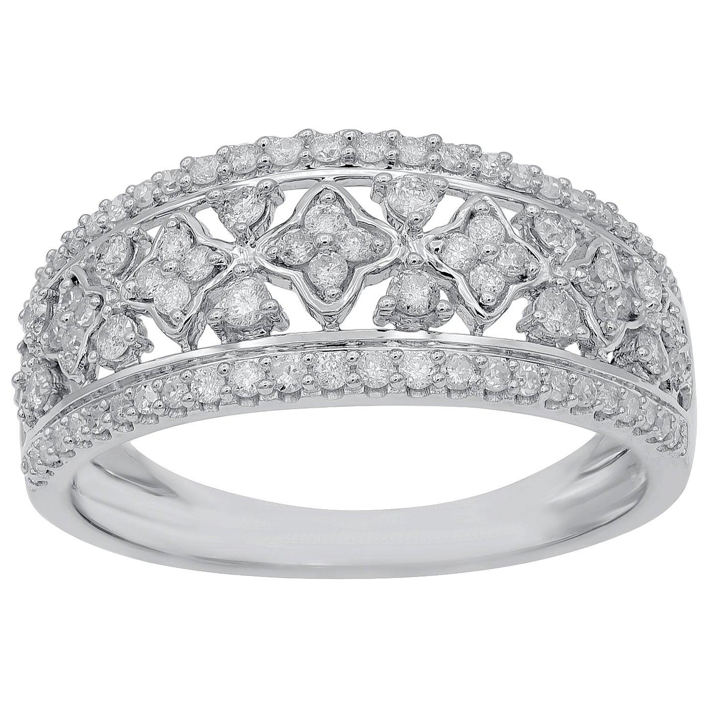 TJD 0.50 Carat Round Diamond 14 Karat White Gold Art Deco Style Wedding Ring