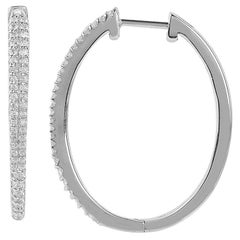 TJD 0.50 Carat Round Diamond 14 Karat White Gold Classic Hoop Huggie Earrings