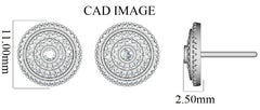 TJD 0.50 Carat Round Diamond Cluster Circle Stud Earrings in 14K White Gold.