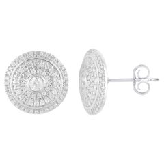 TJD 0.50 Carat Round Diamond 14 Karat White Gold Cluster Circle Stud Earrings