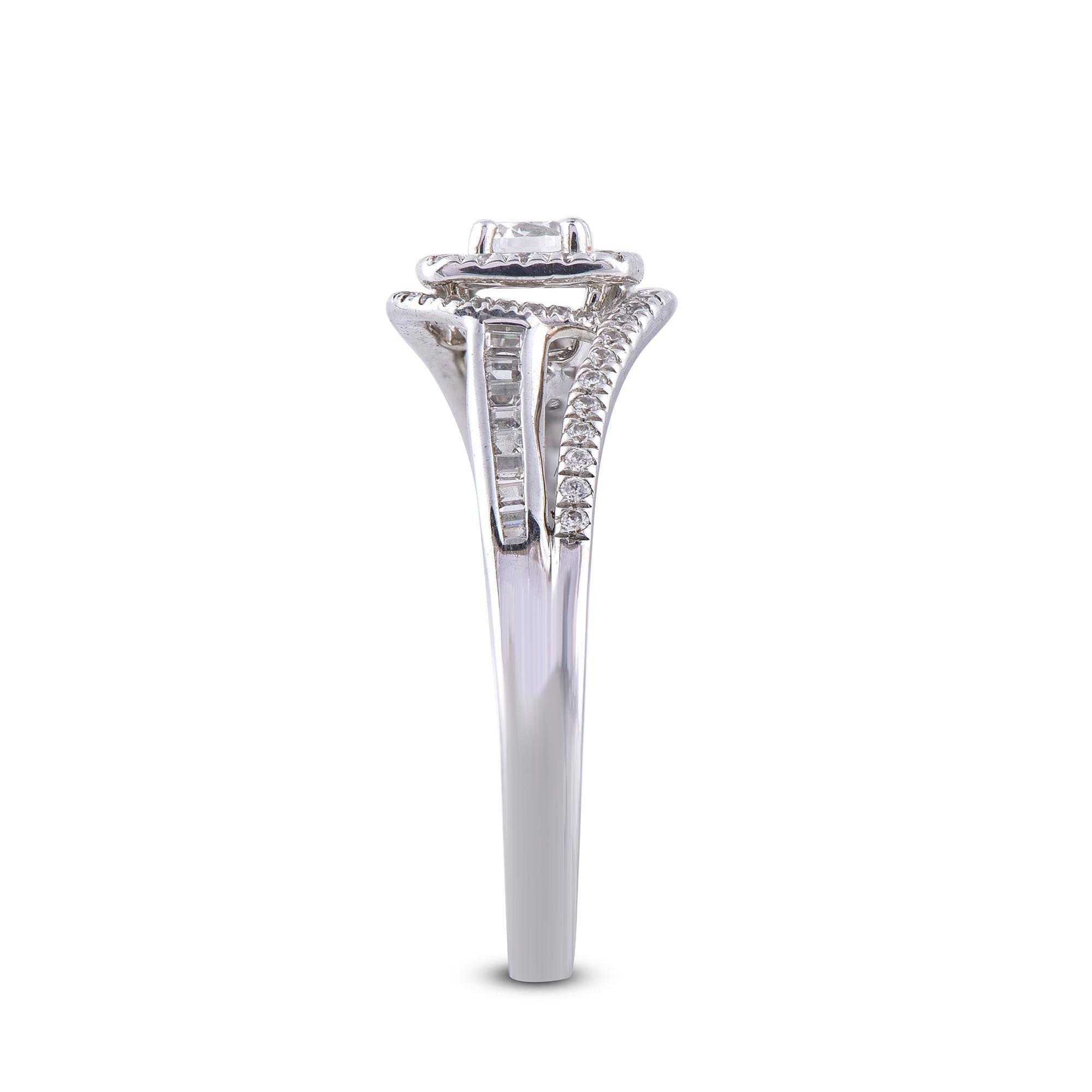 TJD 0.50 Carat Round Diamond 14 Karat White Gold Curvy Shank Engagement Ring In New Condition For Sale In New York, NY