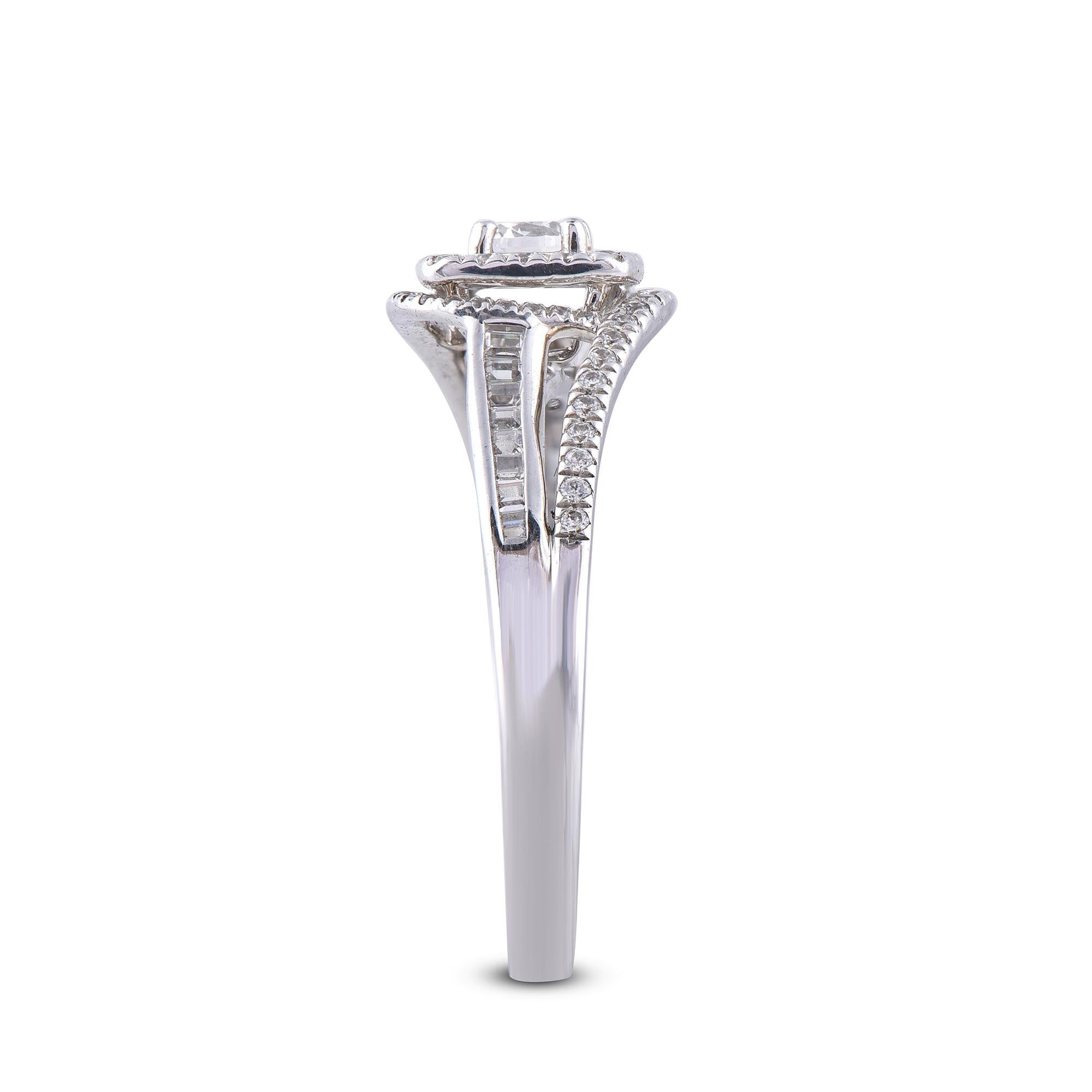 TJD Anillo de compromiso con vástago curvo de oro blanco de 14 quilates y diamante redondo de 0,50 quilates Corte redondo en venta