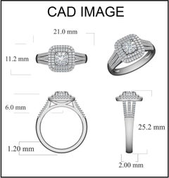 TJD 0.50 Carat Round Diamond 14 Karat White Gold Double Halo Cluster Ring