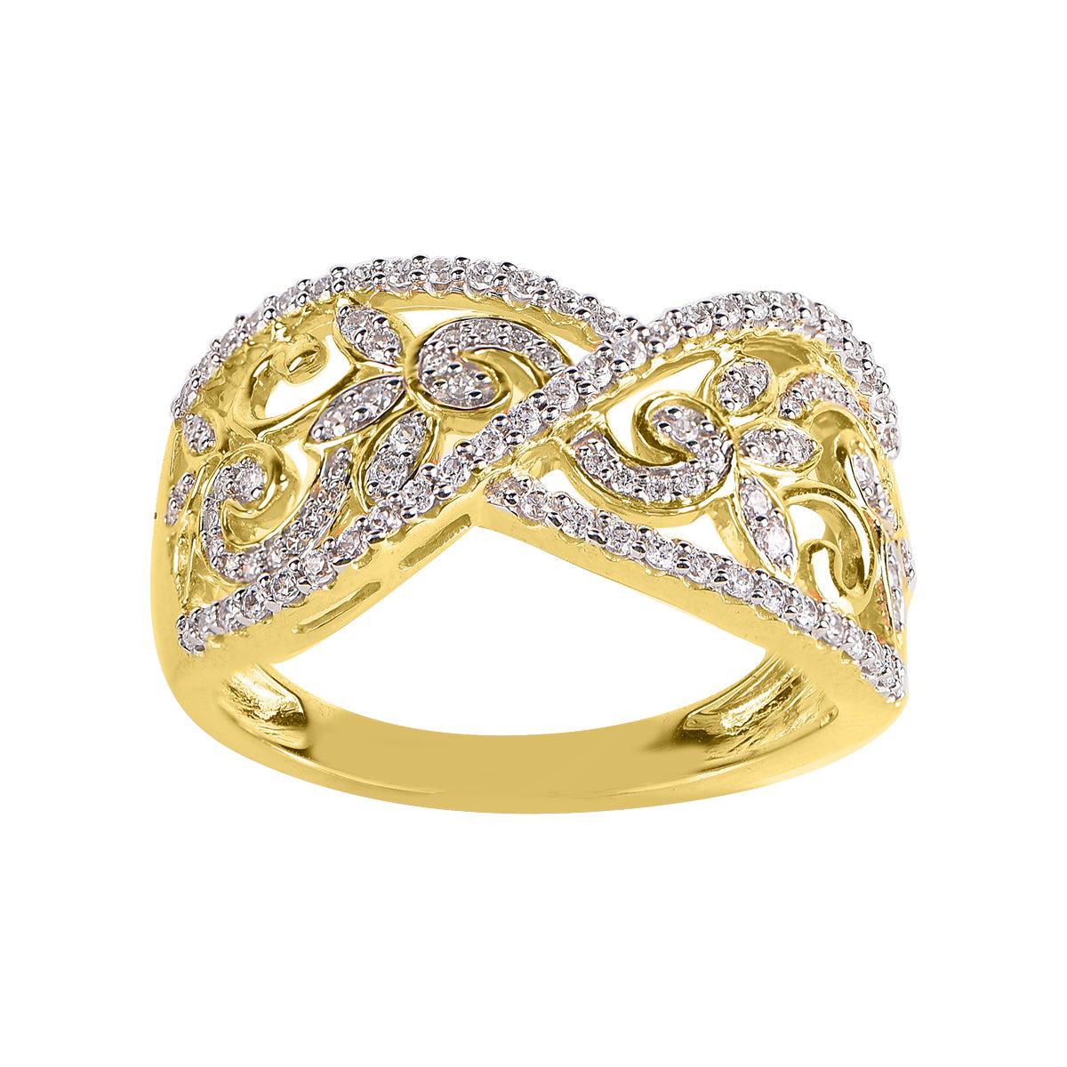 TJD 0.50 Carat Round Diamond 14 Karat Yellow Gold Fashion Wedding Band Ring