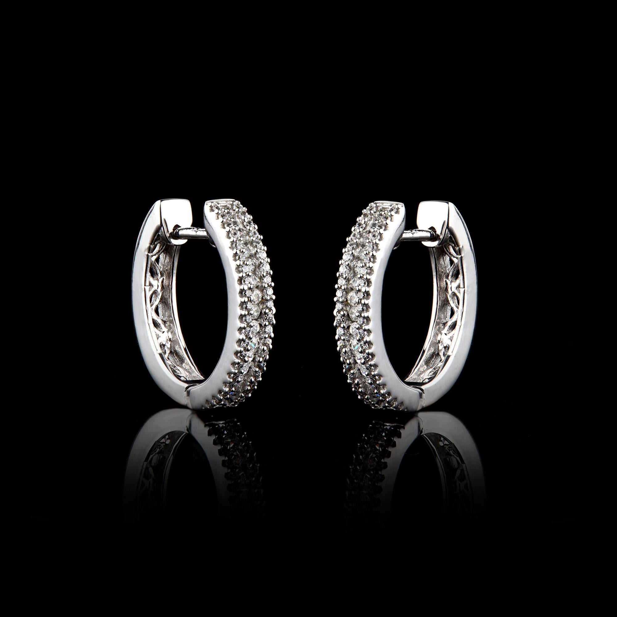 Modern TJD 0.50 Carat Round Diamond 14 Karat White Gold Huggie Hoop Earrings For Sale